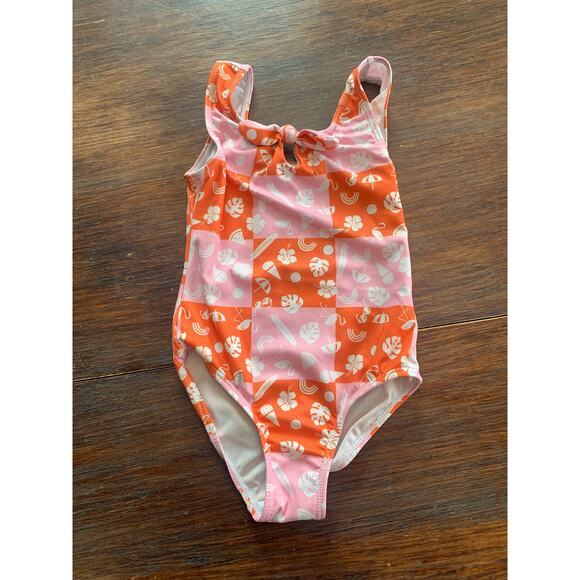 Andy & Evan Pink & Orange Check Tropical Swimsuit - 3T - Picture 1 of 3